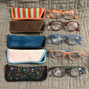 Hummingbird Readers NEW +1.50 Set Of 5 Striped Floral Blue Jean Reading Glasses